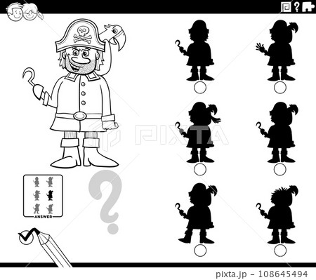 shadows game with cartoon pirate character coloring page 108645494
