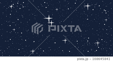 Seamless pattern of twinkling stars on a black background. Sketch style. 108645841