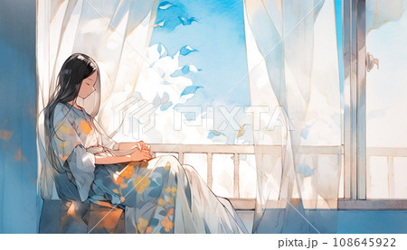 海と空の見える窓辺に佇む女性 AI生成画像 海と空の見える窓辺に佇む女性 AI生成画像 108645922