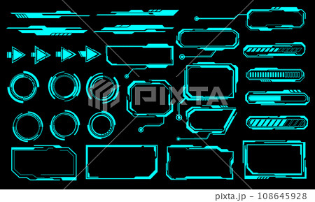 Blue line cyber interface elements holographic on black design ultramodern futuristic vector Blue line cyber interface elements holographic on black design ultramodern futuristic vector 108645928