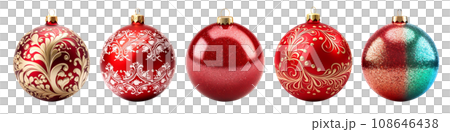 Red Christmas Balls Realistic 3D Style Set Red Christmas Balls Realistic 3D Style Set 108646438
