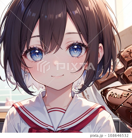 バレンタインチョコを作っている少女のイラスト素材 [108646532