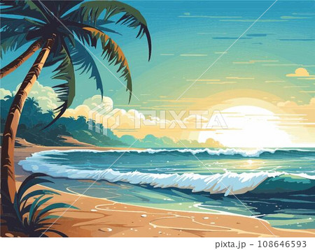ヤシの木がある海の風景のイラスト素材 [108646593] - PIXTA