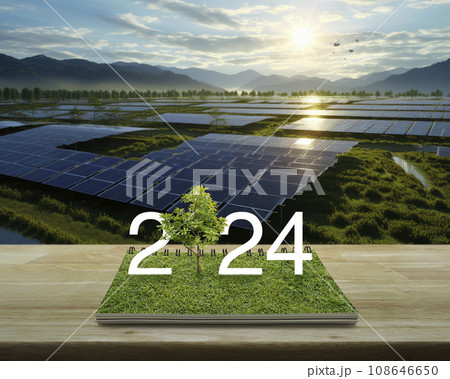 Happy new year 2024 green ecology and saving energy concept, Generative AI Happy new year 2024 green ecology and saving energy concept, Generative AI 108646650