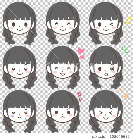 Female face illustration set 5 with various expressions 108646652