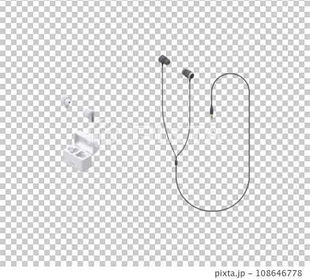 Illustration of earphones drawn in isometric projection Illustration of earphones drawn in isometric projection 108646778