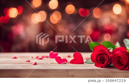Bouquet on table with copy space for Valentine's greeting Bouquet on table with copy space for Valentine's greeting 108647229