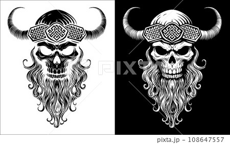 Viking Warrior Skull Man Mascot Face in Helmet 108647557