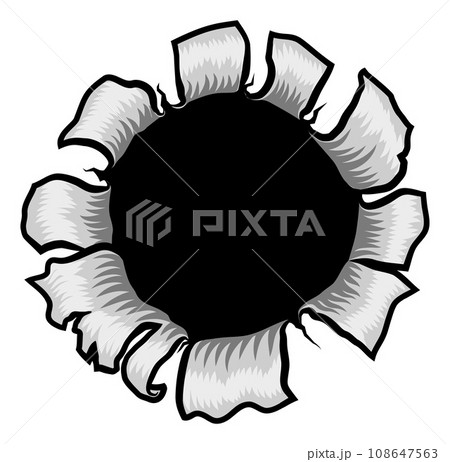 Bullet Hole Metal Paper Rip Gun Shot Through Wall 108647563