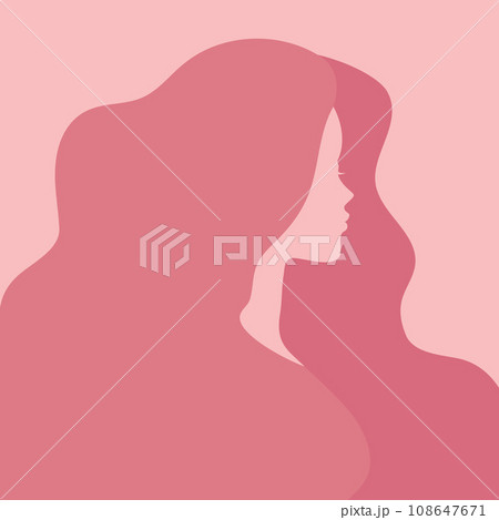 Silhouette of a woman with a long hair on pink background. Faceless woman portrait. Vector illustration Silhouette of a woman with a long hair on pink background. Faceless woman portrait. Vector illustration 108647671