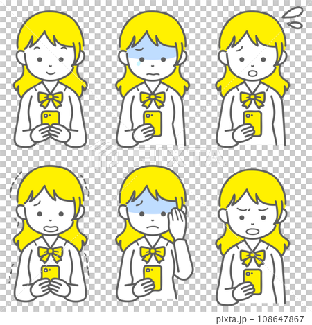 スマホを触っている女子高校生　セットイラスト 108647867