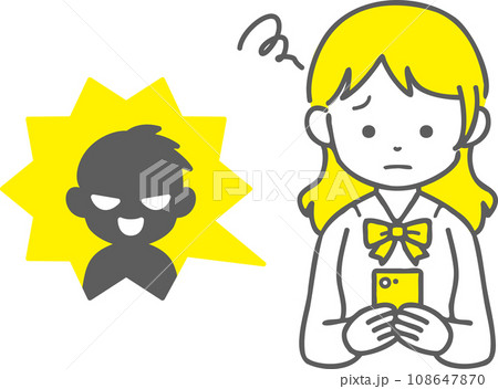 SNSでトラブルにあっている女子高校生のイラスト 108647870