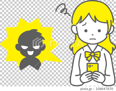 SNSでトラブルにあっている女子高校生のイラスト 108647870