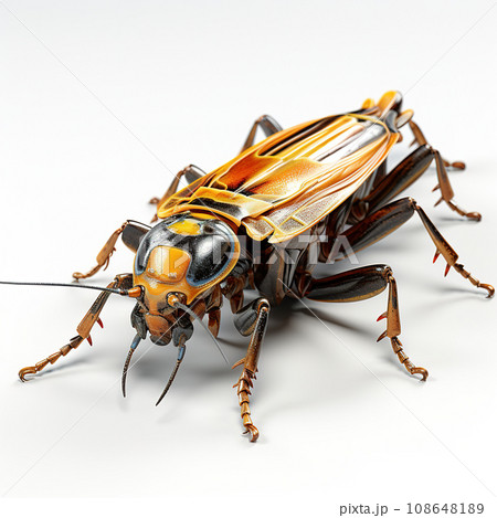 Glossy Robotic Insect with Golden Accents and Detailed Joints. AI generation 108648189