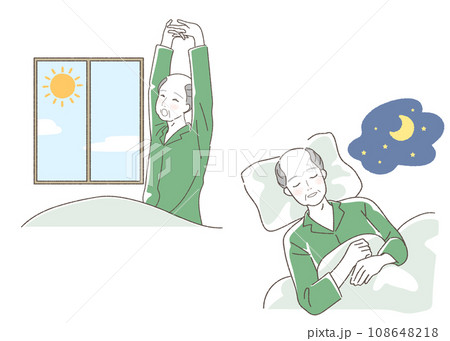 寝起きする高齢男性のイラストセット 108648218