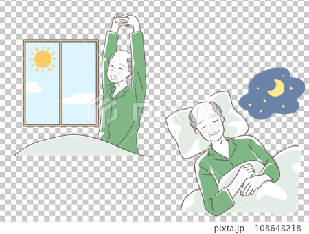 寝起きする高齢男性のイラストセット 108648218