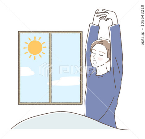 起床　伸びをする男性のイラスト 108648219