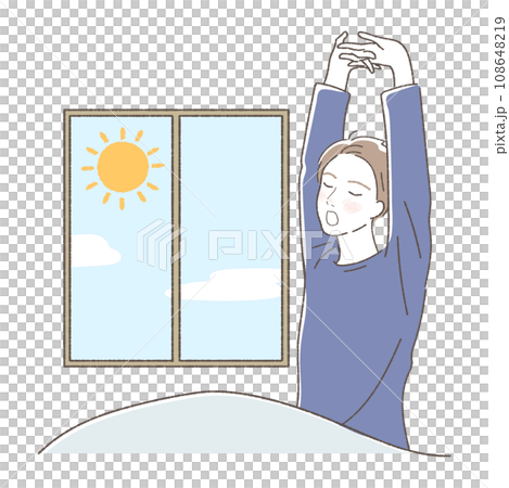 起床　伸びをする男性のイラスト 108648219