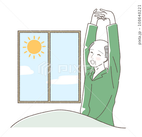 起床 伸びをする高齢男性のイラスト 起床 伸びをする高齢男性のイラスト 108648221