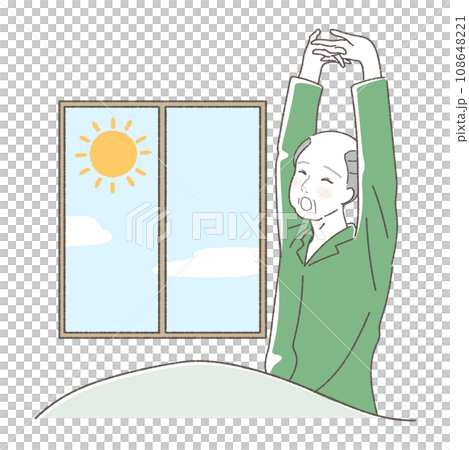 起床 伸びをする高齢男性のイラスト 起床 伸びをする高齢男性のイラスト 108648221