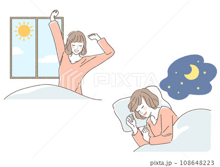 寝起きする女性のイラストセット 108648223