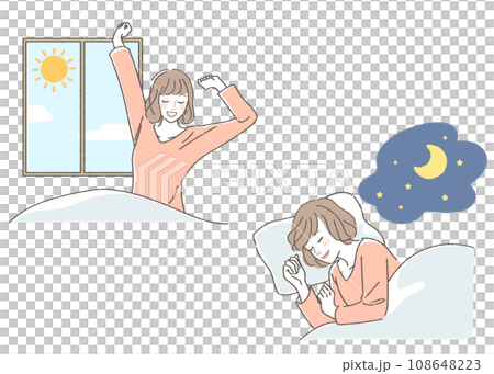 寝起きする女性のイラストセット 108648223