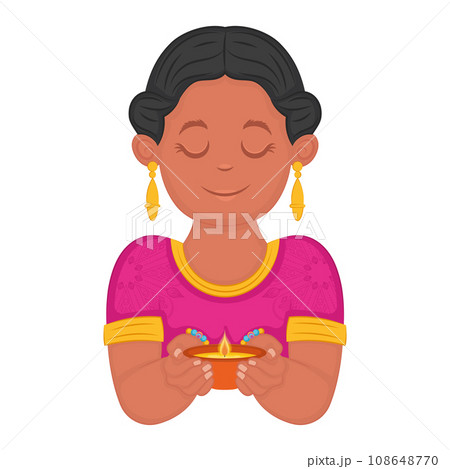 Cute indian girl character holding a candle Vector Cute indian girl character holding a candle Vector 108648770
