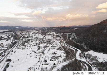 Aerial view of winter mountains. 108648901