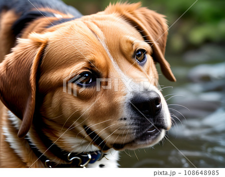 Detailed closeup of a dog by river Detailed closeup of a dog by river 108648985