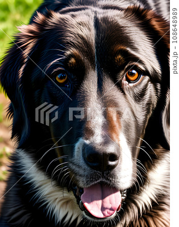 Detailed closeup of a dog by river 108648989