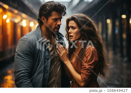A married couple is having a row. Family relationship conflict, quarrel with shouting. AI generated. 108649427