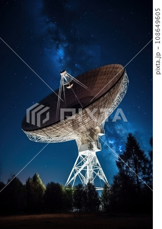Huge radio telescope aimed directly into sky in middle of deserted desert catching signals Huge radio telescope aimed directly into sky in middle of deserted desert catching signals 108649605