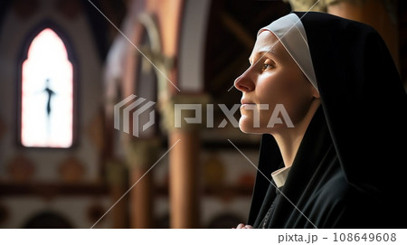 Young Catholic nun praying in catholic church.のイラスト素材 [108649608] - PIXTA