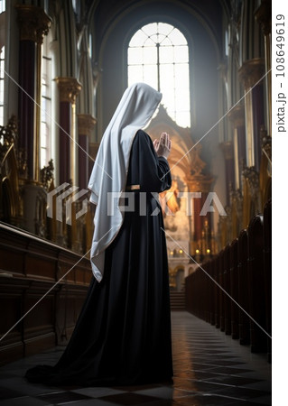 Young Catholic nun praying in catholic church.のイラスト素材 [108649619] - PIXTA