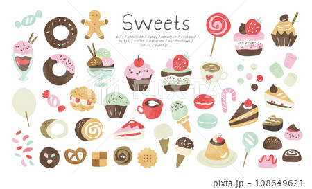 お菓子・スイーツの水彩イラストセット 108649621
