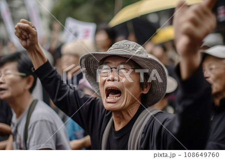 Protest demonstration of a group of people, a symbol of activism, democracy, freedom. AI generated. Protest demonstration of a group of people, a symbol of activism, democracy, freedom. AI generated. 108649760