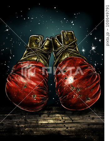 Red boxing gloves. Poster for Boxing Day, illustration painting. Red boxing gloves. Poster for Boxing Day, illustration painting. 108649791