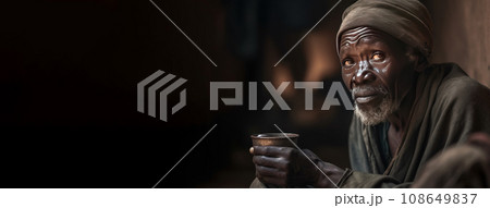 Poor beggar homeless man on a city street. The social problem of hunger and unemployment. AI generated. 108649837