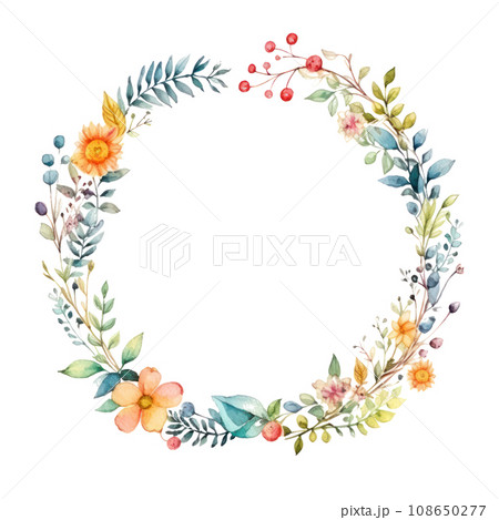 watercolor floral wreath isolated 108650277