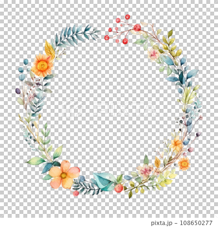 watercolor floral wreath isolated 108650277