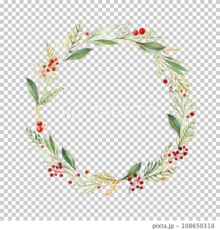watercolor christmas wreath isolated 108650318