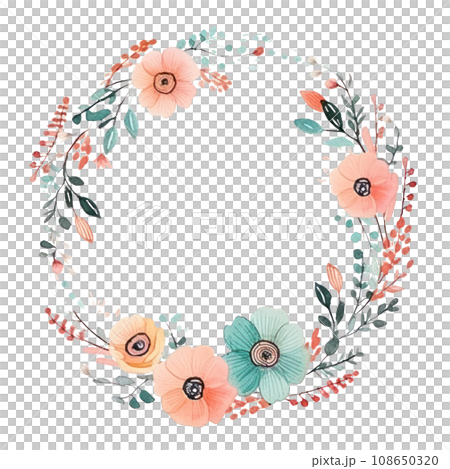watercolor floral wreath isolated 108650320