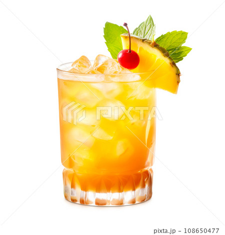 Mai Tai cocktail in classic tiki glass with crushed ice, pineapple and mint 108650477