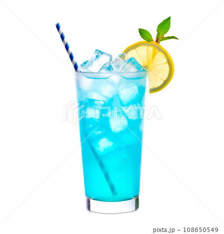 Blue Curacao cocktail garnished with a lime isolated on white background 108650549