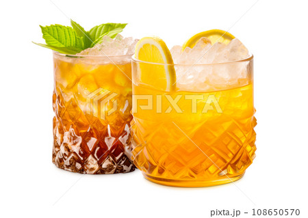 Set of Mai Tai cocktails in a classic tiki glass with crushed ice and a fresh mint Set of Mai Tai cocktails in a classic tiki glass with crushed ice and a fresh mint 108650570