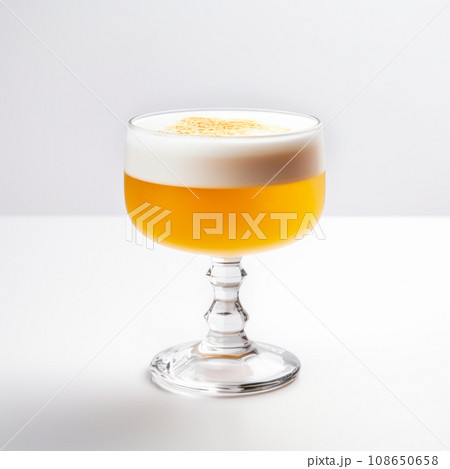 Whiskey Sour cocktail garnished with a lemon in rocks glass on white background Whiskey Sour cocktail garnished with a lemon in rocks glass on white background 108650658