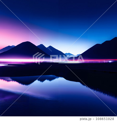 A body of water with mountains in the distance. A body of water with mountains in the distance. 108651028