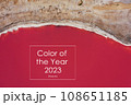 text Color of the Year 2023 in a white frame on a background of Viva Magenta colors. Creative design for trendy color. the color of the year in nature. Magenta lake 108651185