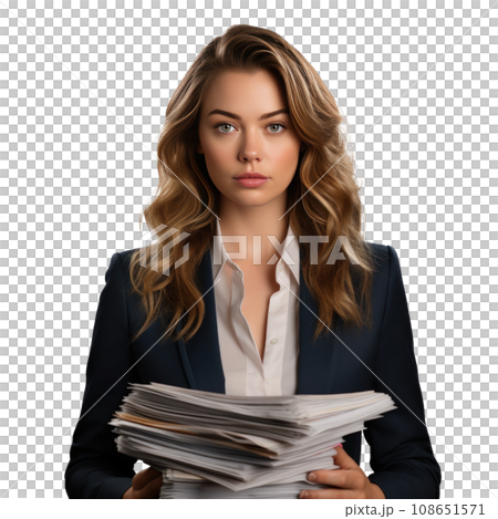 Business woman in jacket with documents in hands isolated. 108651571