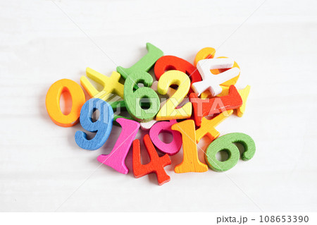 Number wood block cubes for learning Mathematic, education math concept. 108653390